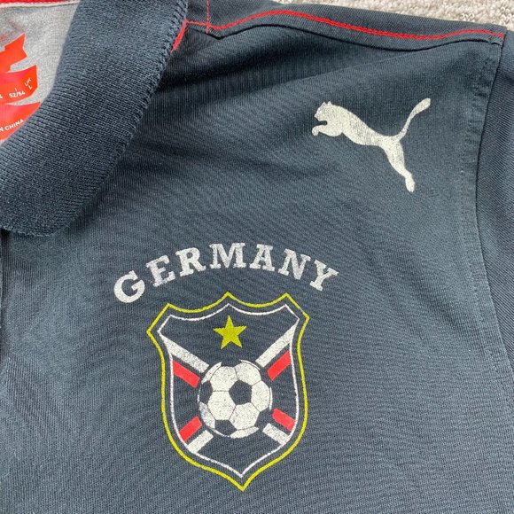 Puma Soccer Germany Polo Shirt Men Large L Black Green White Stripe Casual Sport - Picture 5 of 16